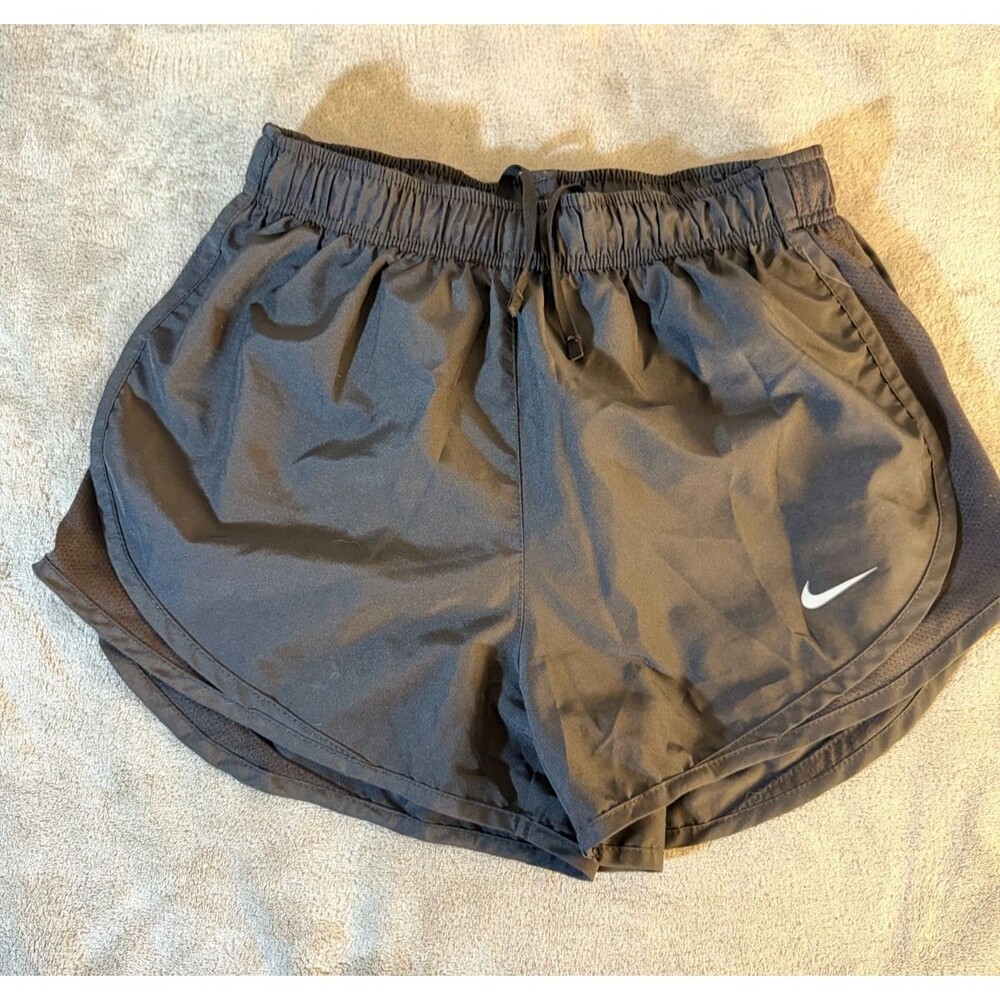 Nike Women's Tempo Dri-FIT Black Running Shorts Small Mesh Swoosh White Logo